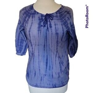 Ruff Hewn Blue Tie Dye Peasant Top Blouse - PS